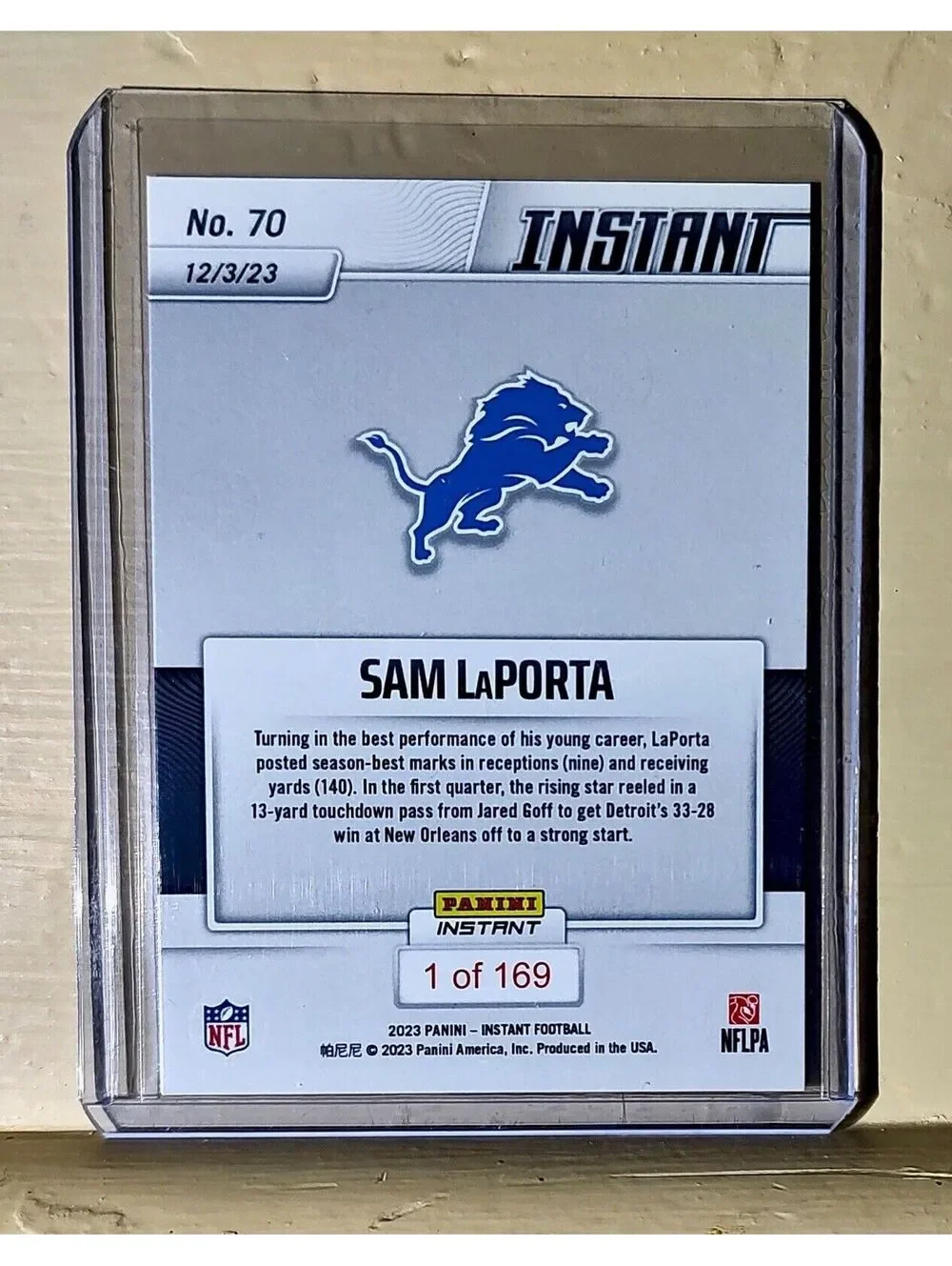 Sam LaPorta 2023 Panini NFL Rookie Football #70 Card 1 of 169 Lions